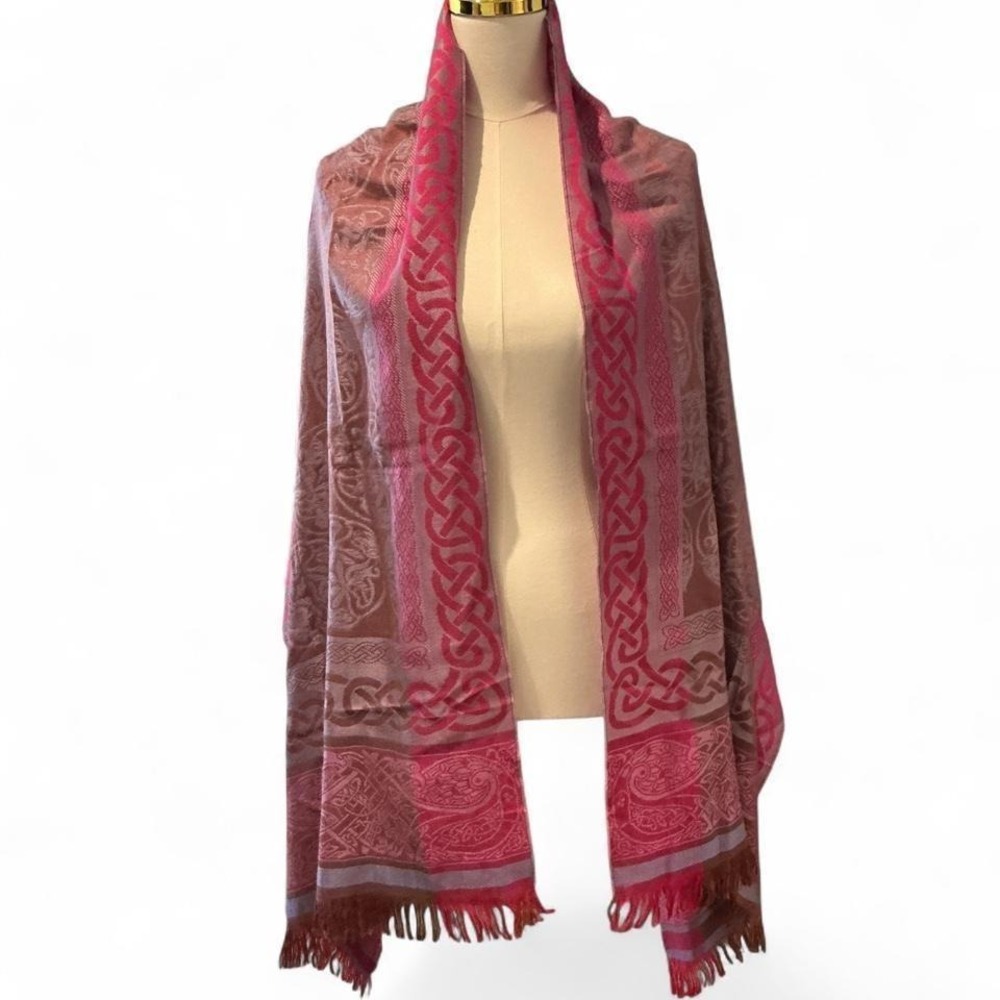 Boru Celtic Knot Shawl Women OS Pink Purple Good France Silky Fringe Wrap - Picture 8 of 8